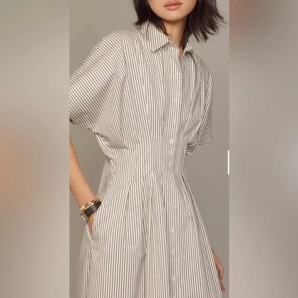 Anthropologie The Tobie Button-Front Pleated Shirt Dress by Exquise- XXSP